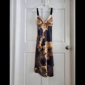 La Belle Black and Tan Floral Dress, A Line, High Low, Juniors Size 9